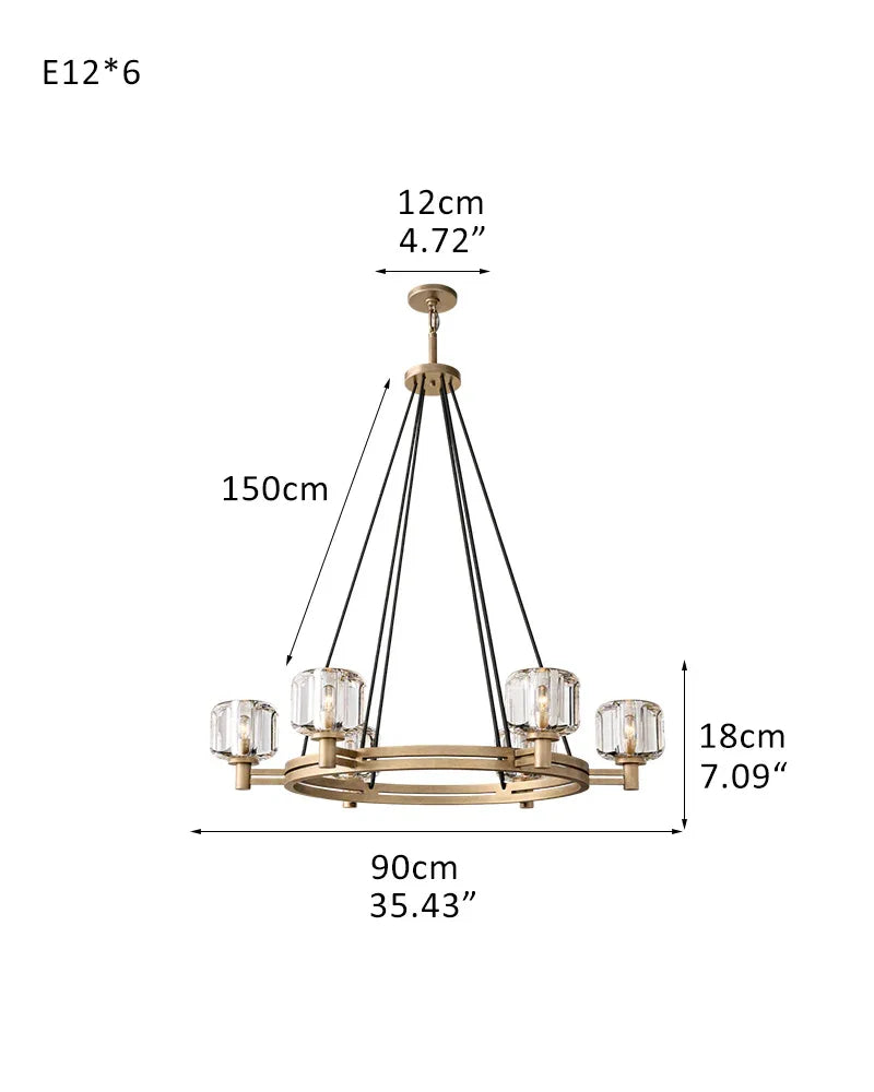 Luxury Round Crystal Demarat Chandelier Aged Brass/Black Framework ceiling for Living Room 6-light-D90*H18CM D35.43"*H7.09" Brass American chandelier
