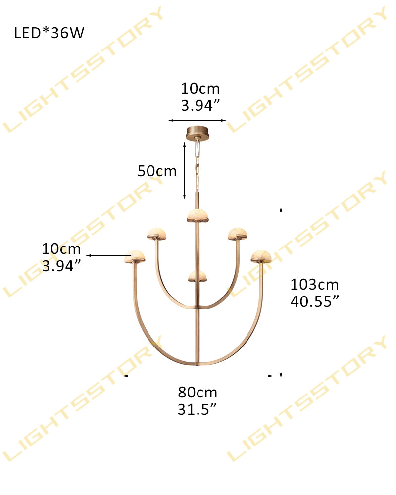 Alabaster Three-Tier Chandelier for Dining Room – Mid-Century Modern, Aged Brass & Black, Pedra Collection 6 light-D80*H103CM D31.5"*H40.55" Brass American chandelier