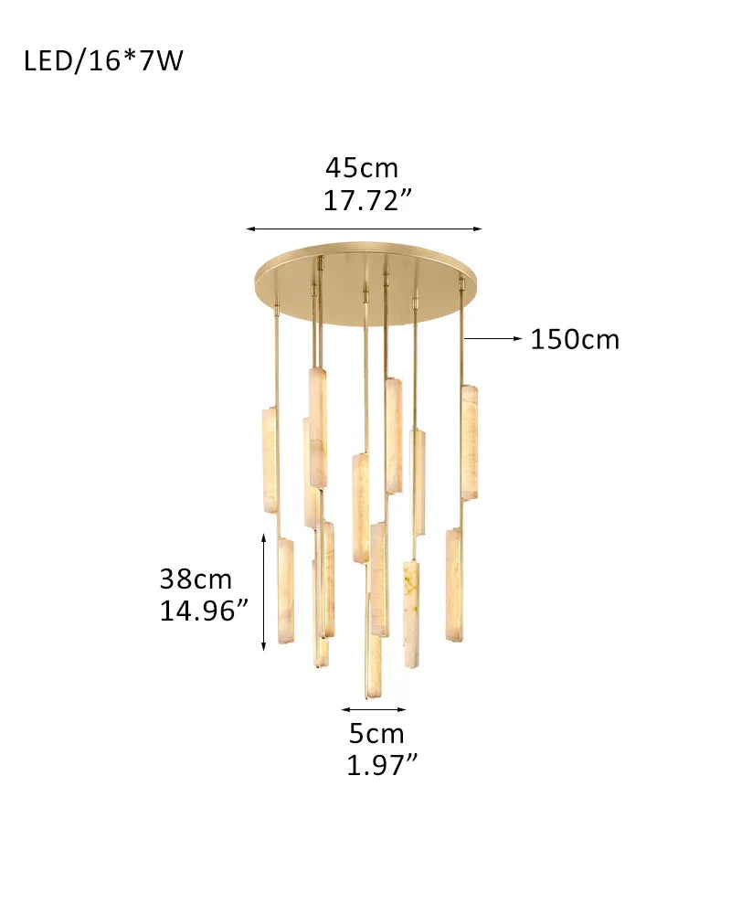 Audubon Alabaster Lighting Collection Lacquered Burnished Brass/Black Rod 7P-D5*H38CM D2"*H15" Brass + White American Vintage chandelier lamp