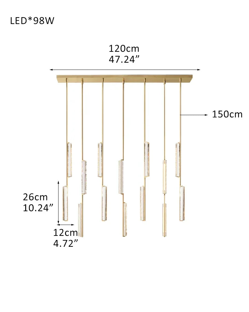 Audubon Crystal On Vertical Brass Drops Round Chandelier Collection Wide 24" 40" 56" 7-light-D12CM D4.7"-Linear Brass American chandelier