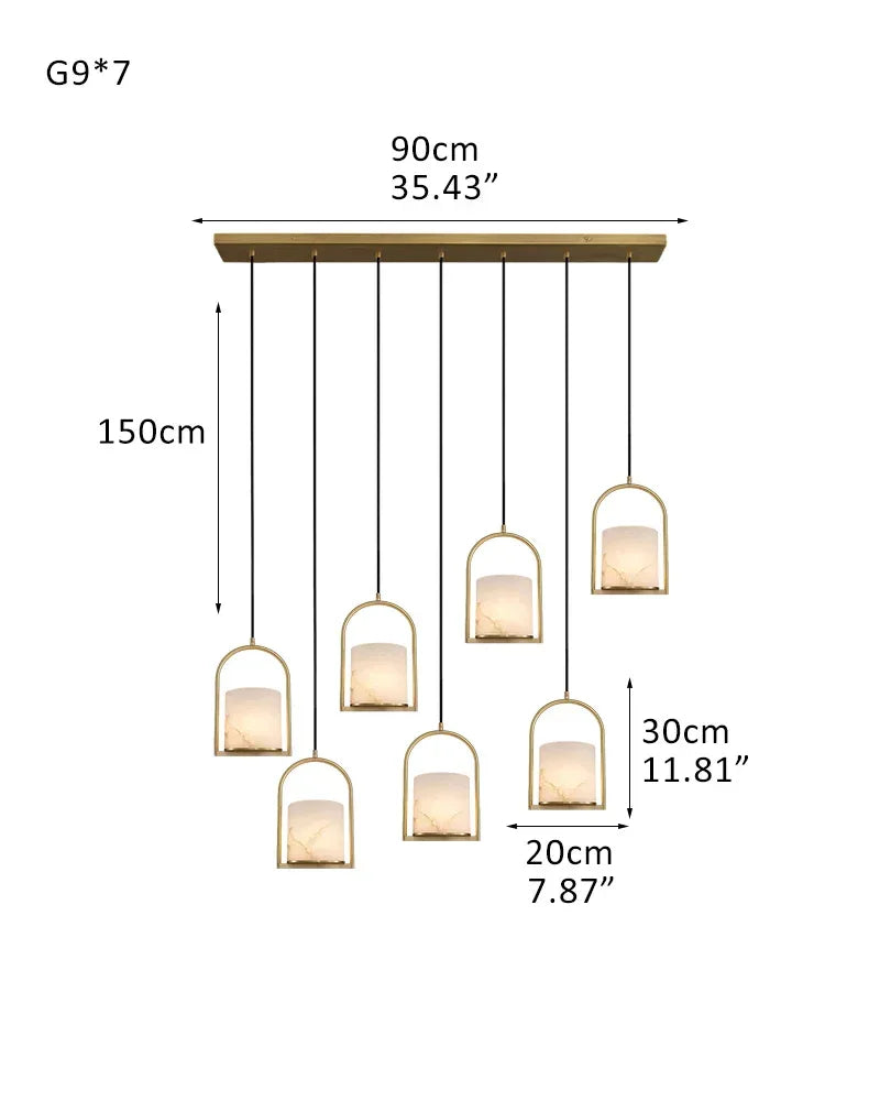 3 lights cluster alabaster dome brass pendant indoor lighting ceiling for kitchen island 7P-D20*H30CM D8"*H12"-B Brass Modern Pendant lamp