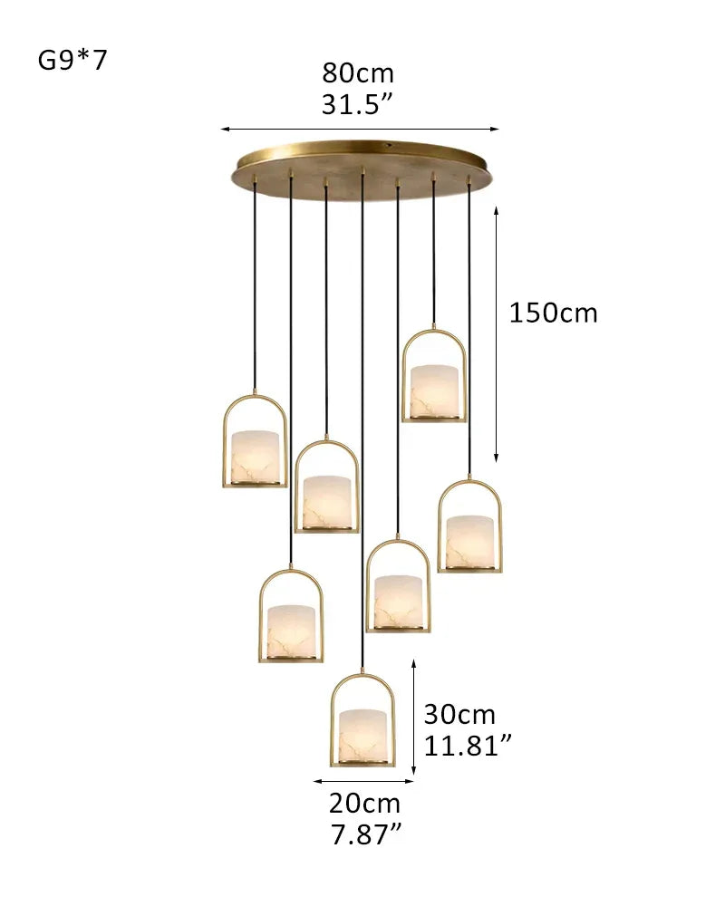 3 lights cluster alabaster dome brass pendant indoor lighting ceiling for kitchen island 7P-D20*H30CM D8"*H12"-A Modern Pendant lamp