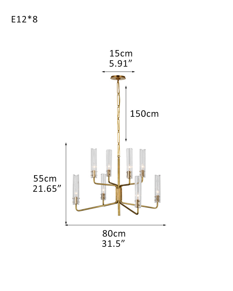 Modern Candelabra Clear Glass Chandelier Brushed Antique Brass Framework