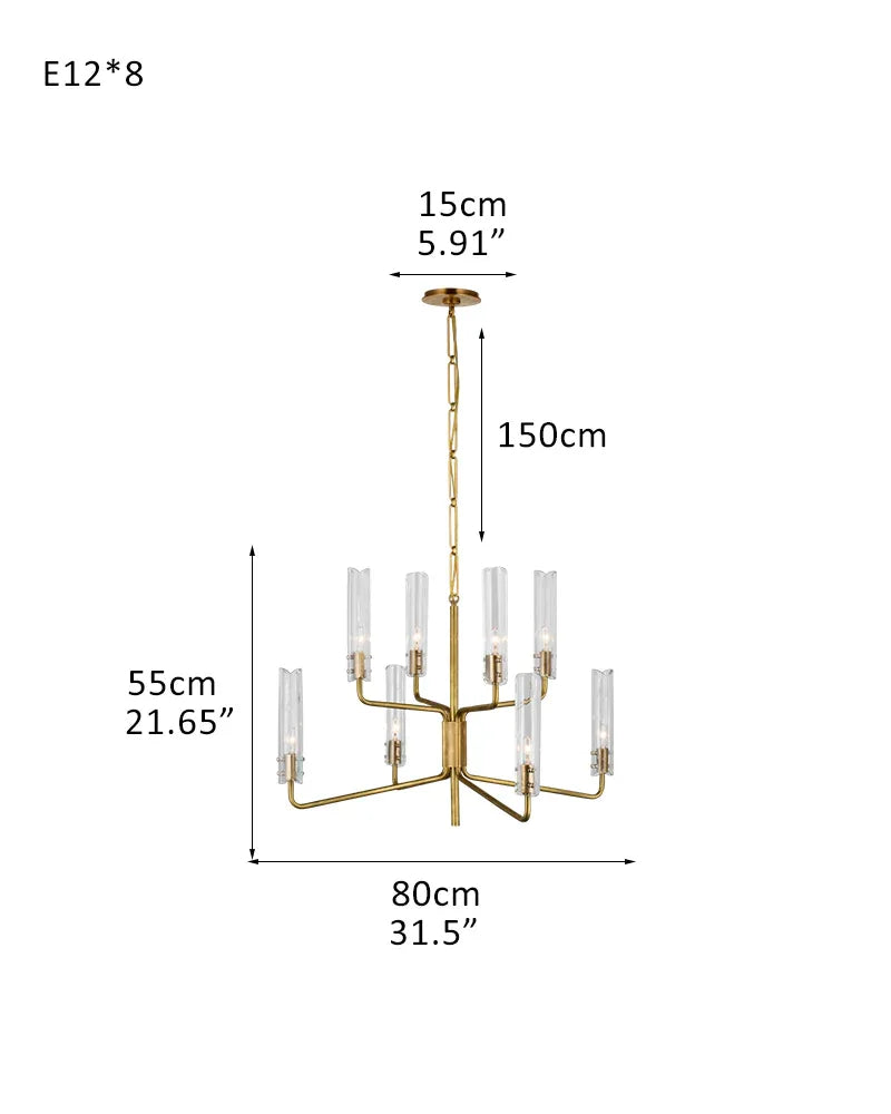 Modern Candelabra Clear Glass Chandelier Brushed Antique Brass Framework 8-light-D80*H55CM D31.5"*H21.65" Brass American chandelier