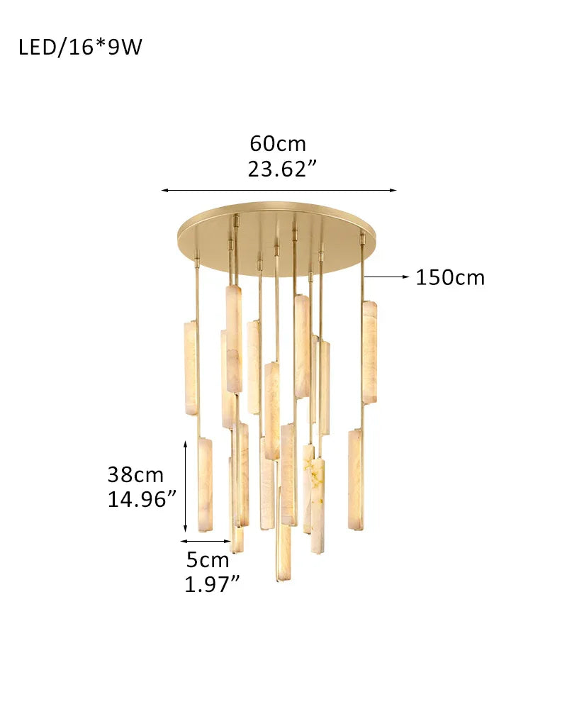 Audubon Alabaster Lighting Collection Lacquered Burnished Brass/Black Rod 9P-D5*H38CM D2"*H15" Brass + White American Vintage chandelier lamp