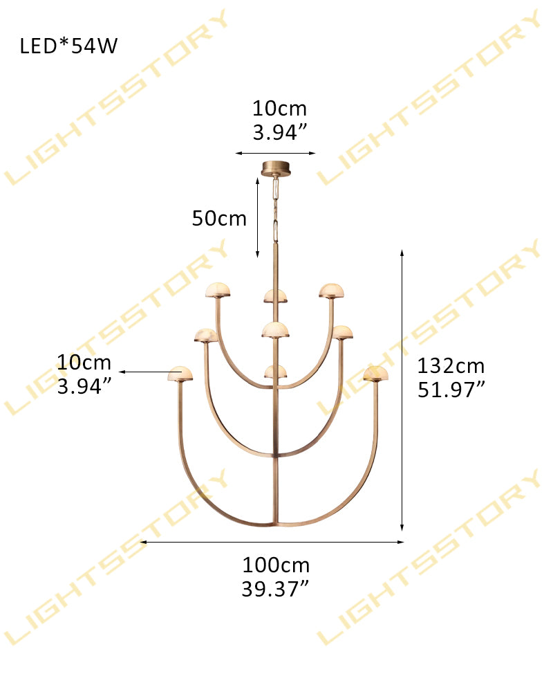 Alabaster Three-Tier Chandelier for Dining Room – Mid-Century Modern, Aged Brass & Black, Pedra Collection 9 light-D100*H132CM D39.37"*H51.97" Brass American chandelier