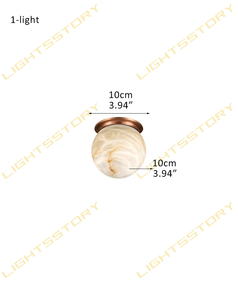 Alabaster Sphere Globe Ceiling Light - Natural Spanish Alabaster Flush Mount, Serene Black Base - Bedroom & Living Rooms