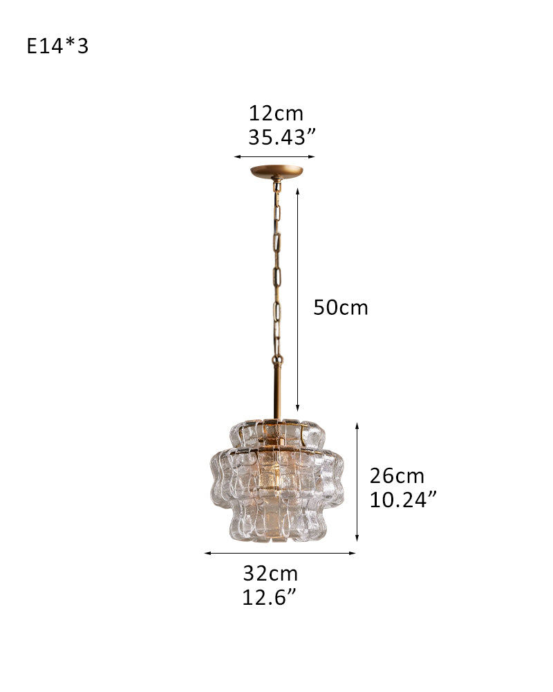 Ghiaccio Glass Round Chandelier Wide 12" in Brass/Bronze Aluminum Chain