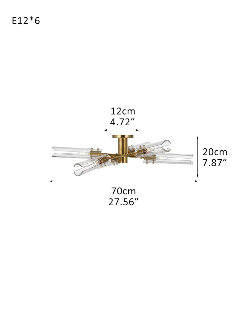 Modern Candelabra Clear Glass Chandelier Brushed Antique Brass Framework 6-light-D70*H20CM D27.56"*H7.87"-Ceiling Brass American chandelier