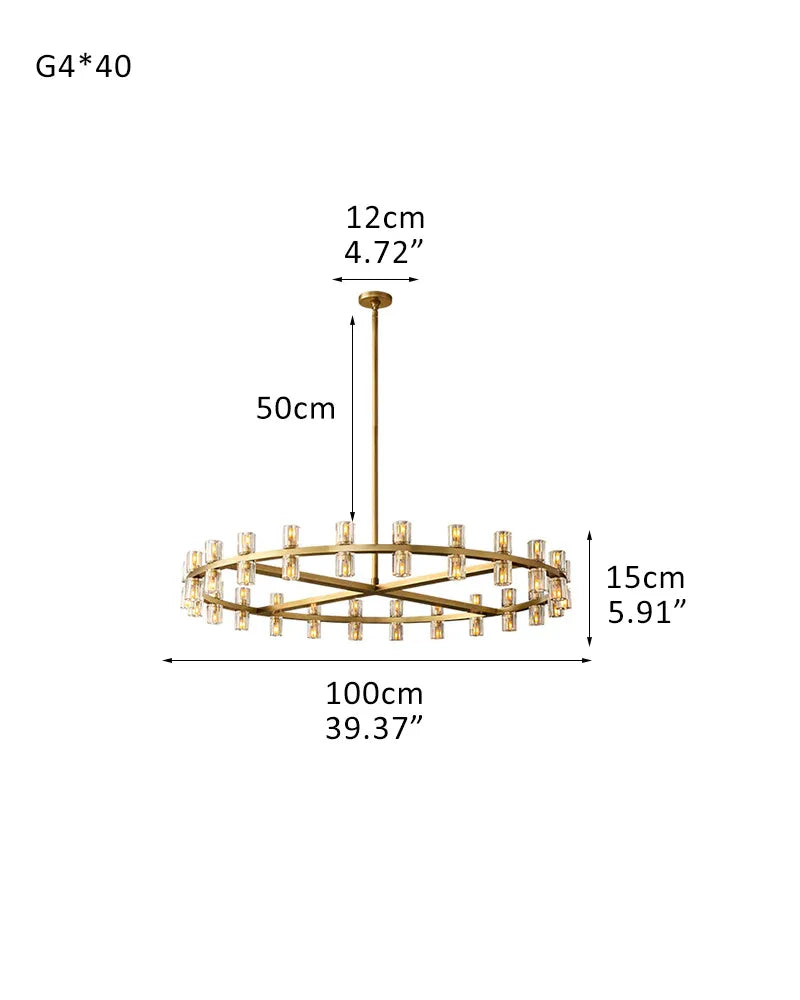 Luxe Brass/Black Arcachon Cylinder Crystal Round Chandelier 20" 31" 48" 60" for Lustres Living Room 40-light-D100*H15CM D39.37"*H5.91" Brass American chandelier