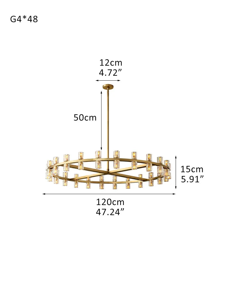 Luxe Brass/Black Arcachon Cylinder Crystal Round Chandelier 20" 31" 48" 60" for Lustres Living Room 48-light-D120*H15CM D47.24"*H5.91" Brass American chandelier