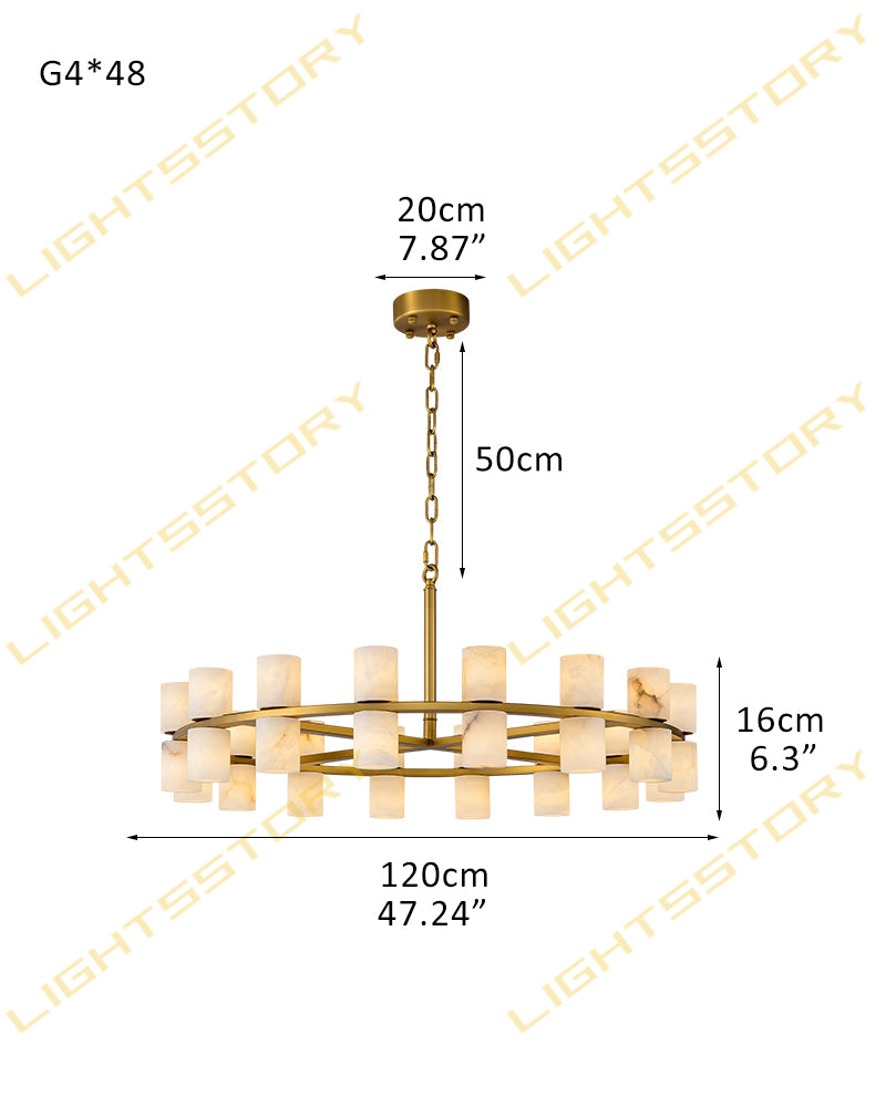 Alabaster Dual Candle Halo Ring Candelabra Chandelier- Natural Spanish Alabaster, Heritage Brass Trim - Living Rooms, Dining Rooms, Lobby, Stairwells