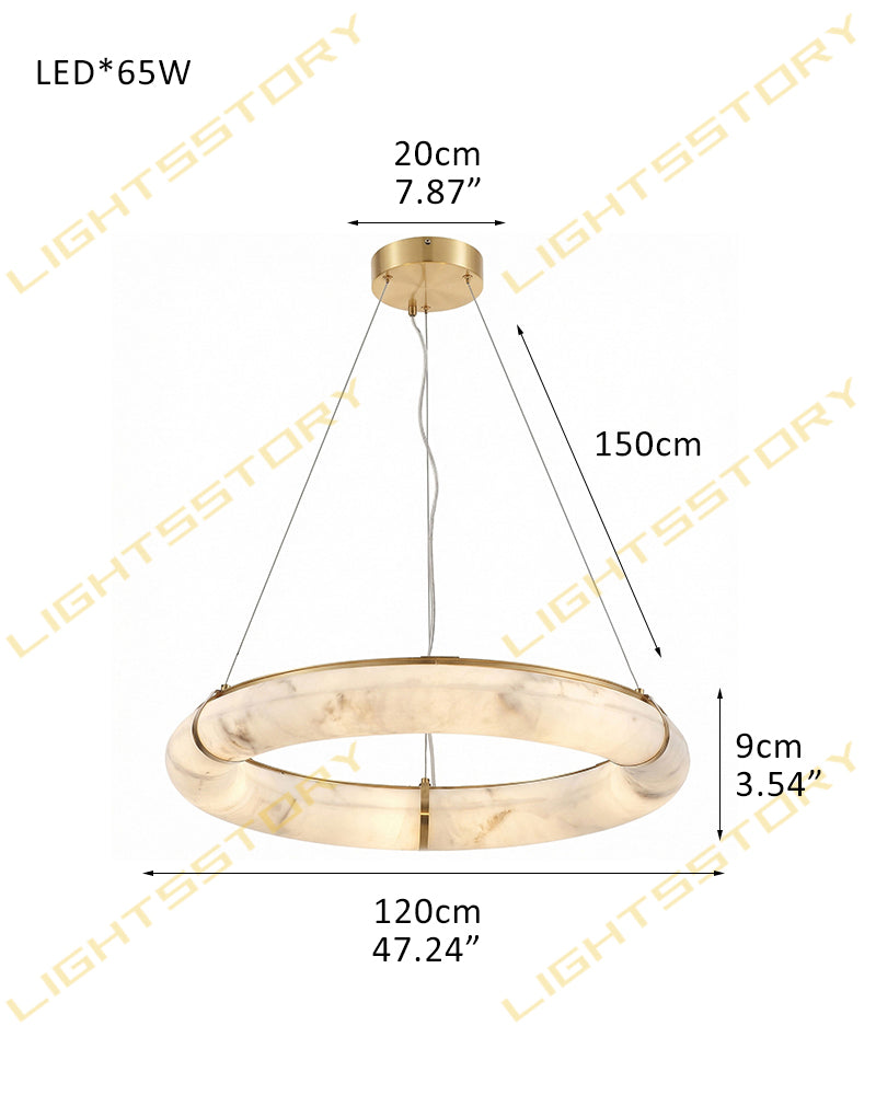 Cora Alabaster Circular Halo Suspended Ring Chandelier - Natural Spanish Alabaster, Lux Gold Trim - Living Rooms & Dining Rooms
