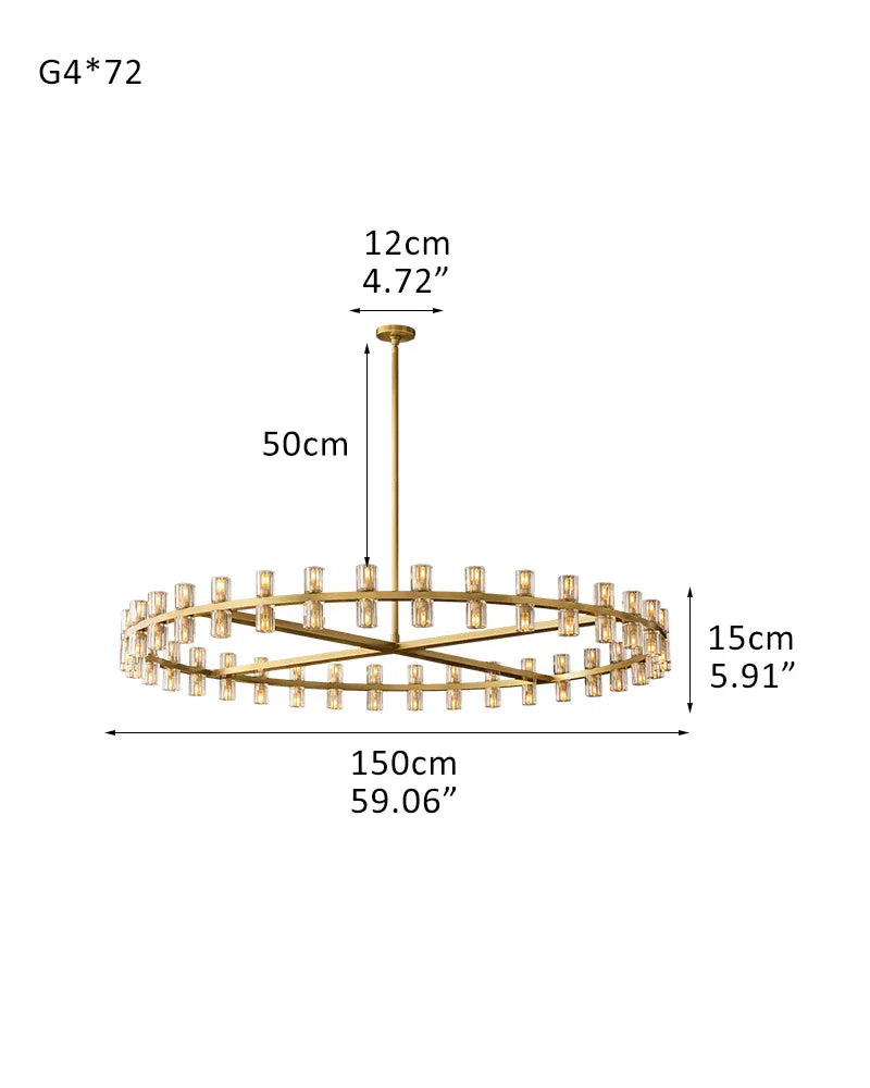 Luxe Brass/Black Arcachon Cylinder Crystal Round Chandelier 20" 31" 48" 60" for Lustres Living Room 72-light-D150*H15CM D59.06"*H5.91" Brass American chandelier