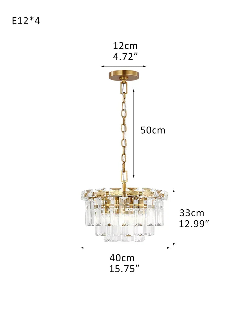 Warm Ambiance LED Arden Tiered Crystal Round Chandelier Brushed Chrome Stainless 4 light-D40*H33CM D15.75"*H12.99" Gold American chandelier