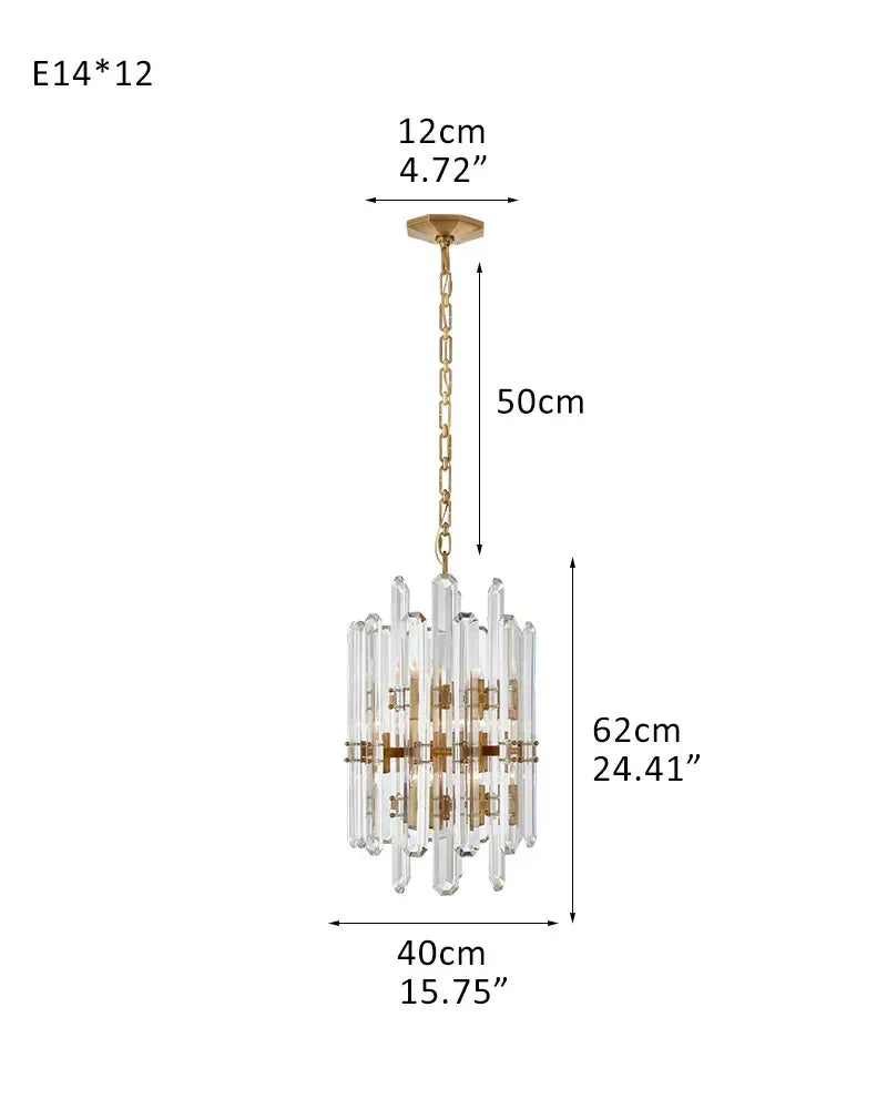 American light luxury Copper Candle Crystal Round Bonnington Chandelier 25“34”40" | 12/15/18-light D40*H62CMCM D15.8"*H24.4" Brass American chandelier