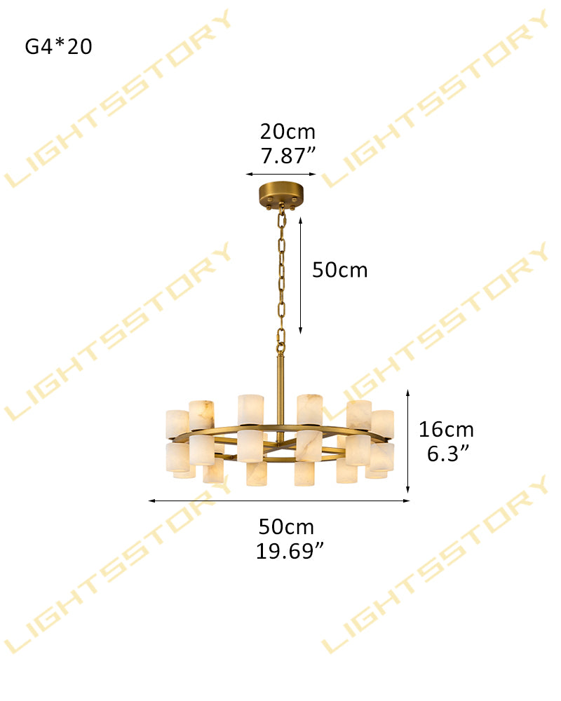 Alabaster Dual Candle Halo Ring Candelabra Chandelier- Natural Spanish Alabaster, Heritage Brass Trim - Living Rooms, Dining Rooms, Lobby, Stairwells