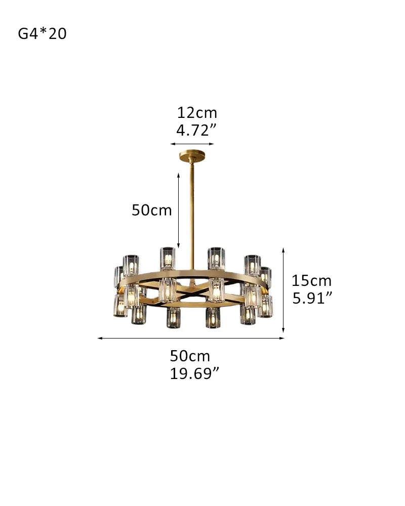 Luxe Brass/Black Arcachon Cylinder Crystal Round Chandelier 20" 31" 48" 60" for Lustres Living Room 20-light-D50*H15CM D19.69"*H5.91" Brass American chandelier