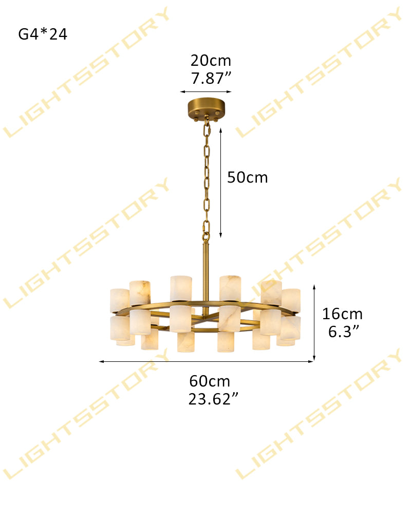 Alabaster Dual Candle Halo Ring Candelabra Chandelier- Natural Spanish Alabaster, Heritage Brass Trim - Living Rooms, Dining Rooms, Lobby, Stairwells