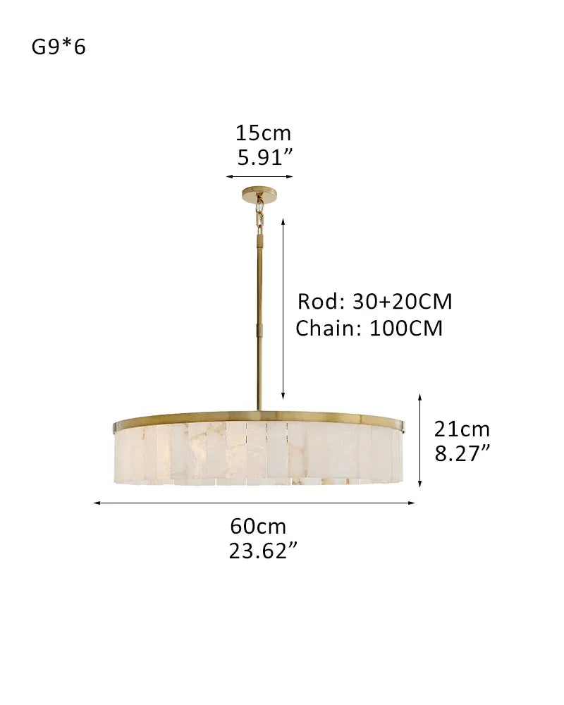 Handcrafted Windham Alabaster Tier Round Chandelier In Brass/Black Finish Single Tier-D60*H21CM D23.62"*H8.27" Brass + White American chandelier