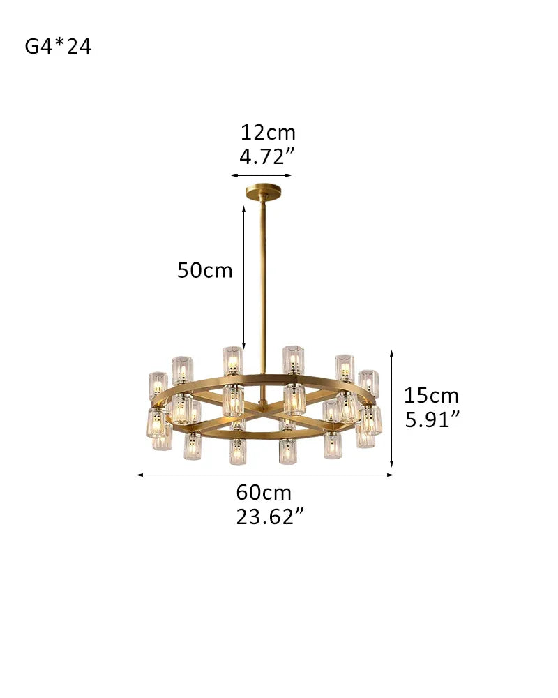 Luxe Brass/Black Arcachon Cylinder Crystal Round Chandelier 20" 31" 48" 60" for Lustres Living Room 24-light-D60*H15CM D23.62"*H5.91" Brass American chandelier