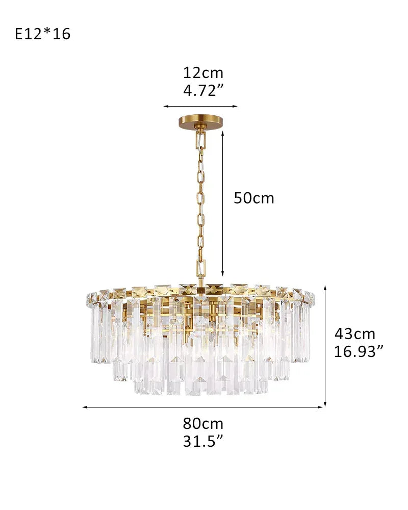 Warm Ambiance LED Arden Tiered Crystal Round Chandelier Brushed Chrome Stainless 16 light-D80*H43CM D31.5"*H17.72" Gold American chandelier