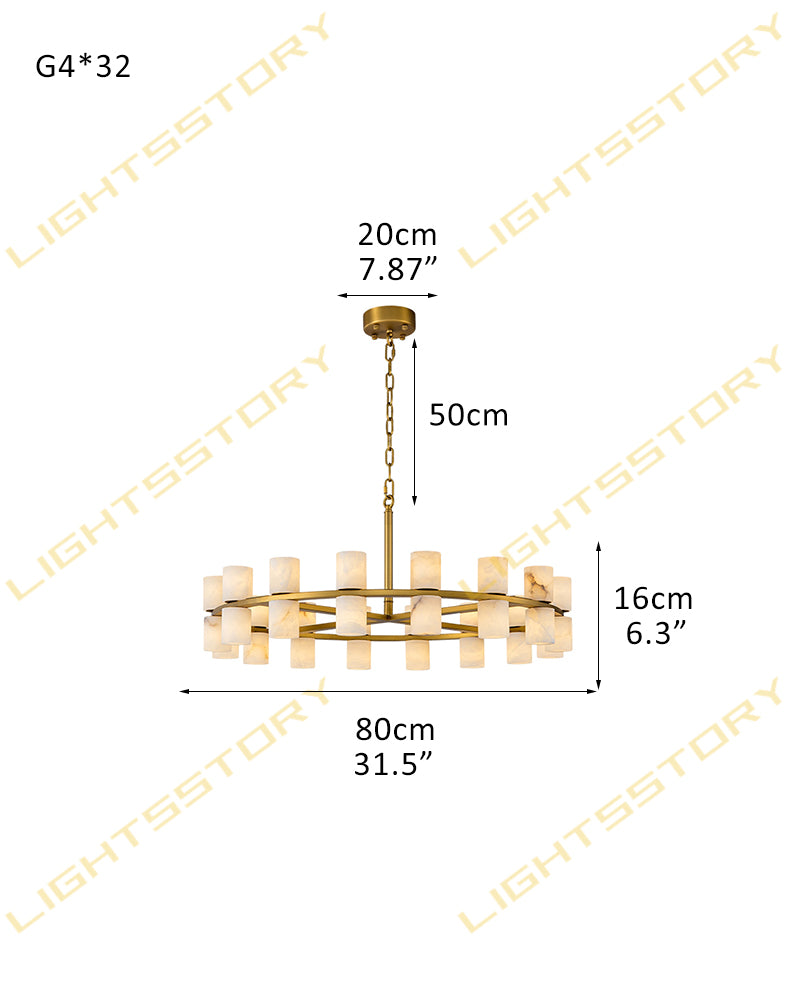 Alabaster Dual Candle Halo Ring Candelabra Chandelier- Natural Spanish Alabaster, Heritage Brass Trim - Living Rooms, Dining Rooms, Lobby, Stairwells