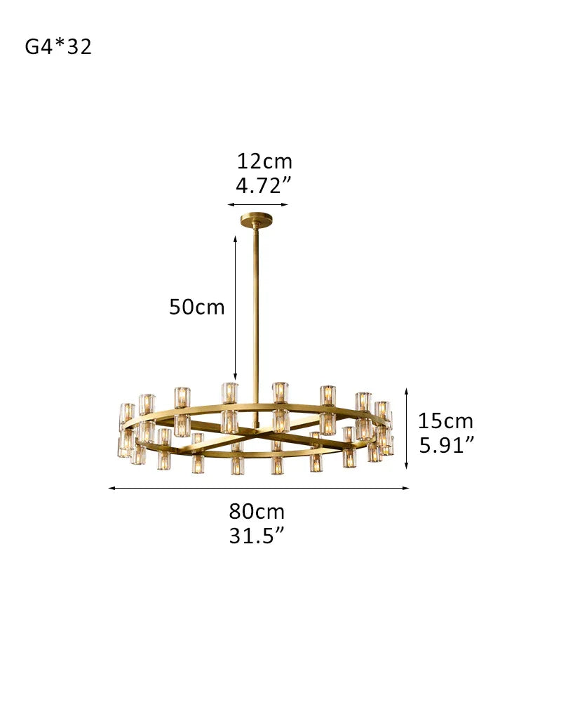 Luxe Brass/Black Arcachon Cylinder Crystal Round Chandelier 20" 31" 48" 60" for Lustres Living Room 32-light-D80*H15CM D31.5"*H5.91" Brass American chandelier
