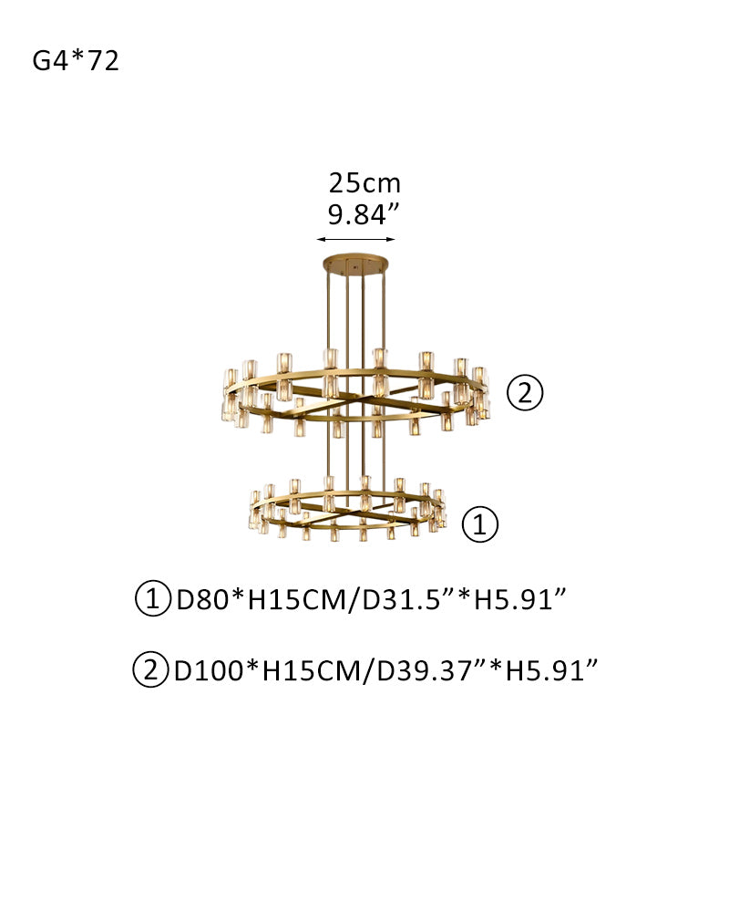 Lacquered Brass/Black Wagon Wheel Arcachon Round Crystal 2 Tier Chandelier For Foyer Entrance