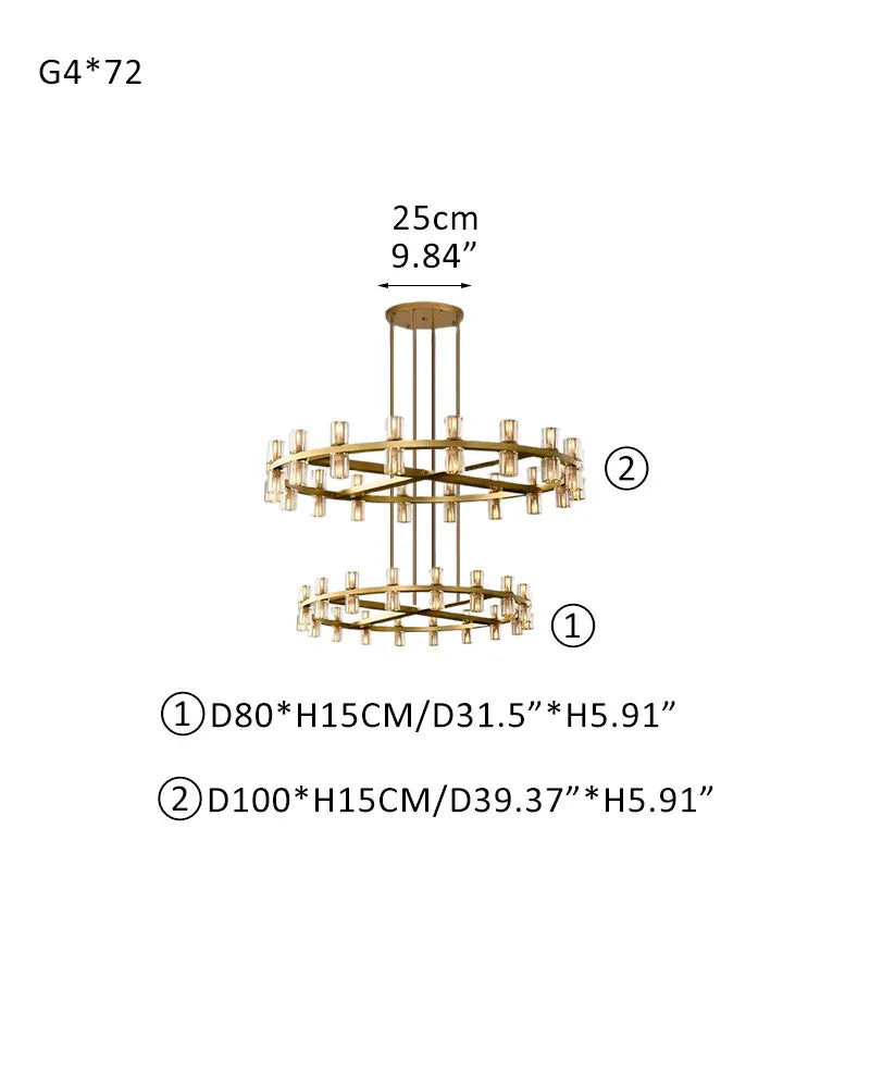 Lacquered Brass/Black Wagon Wheel Arcachon Round Crystal 2 Tier Chandelier For Foyer Entrance 72-light-D80+D100 D31.5"+D39.37" Brass American chandelier