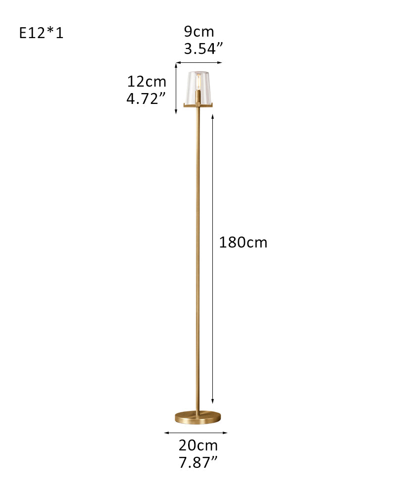 Tapered Glass Hurricane Candle Glass Floor Lamp - Clear Glass, Lux Gold Base - Bedroom & Living Rooms