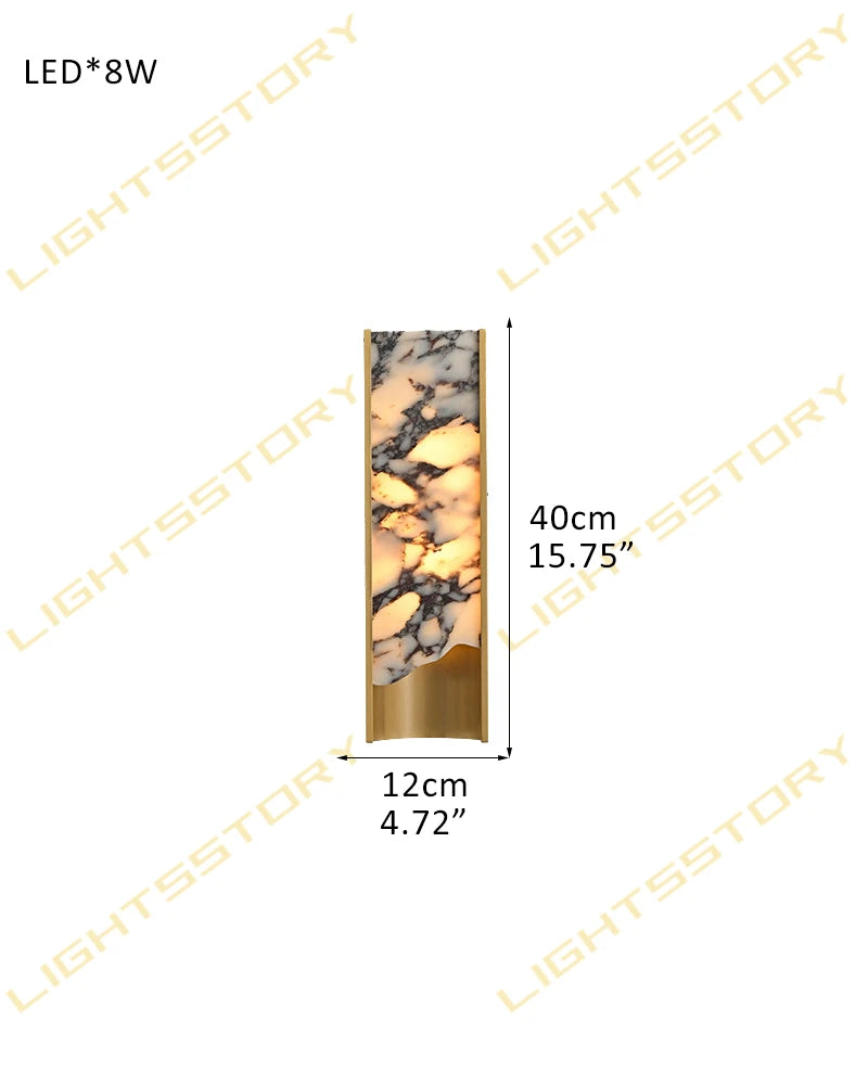 LightsStory Series Alabaster Square Wall Sconces, Natural Stone Brass & Black Metal LED Wall Lights B-D12*H40CM(alabaster in right) Brass Flush Mounted Wall Sconce Lamp