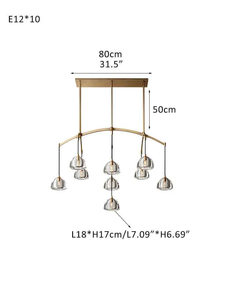 American Retro Hemisphere Crystal Glass Round Chandelier in Unique Brass Finished 10-light-L137*W69*H93CM L54"*W27"*36" Brass American chandelier