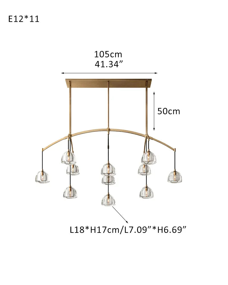 American Retro Hemisphere Crystal Glass Round Chandelier in Unique Brass Finished 11-light-L183*W69*H93CM L72"*W27"*36" Brass American chandelier