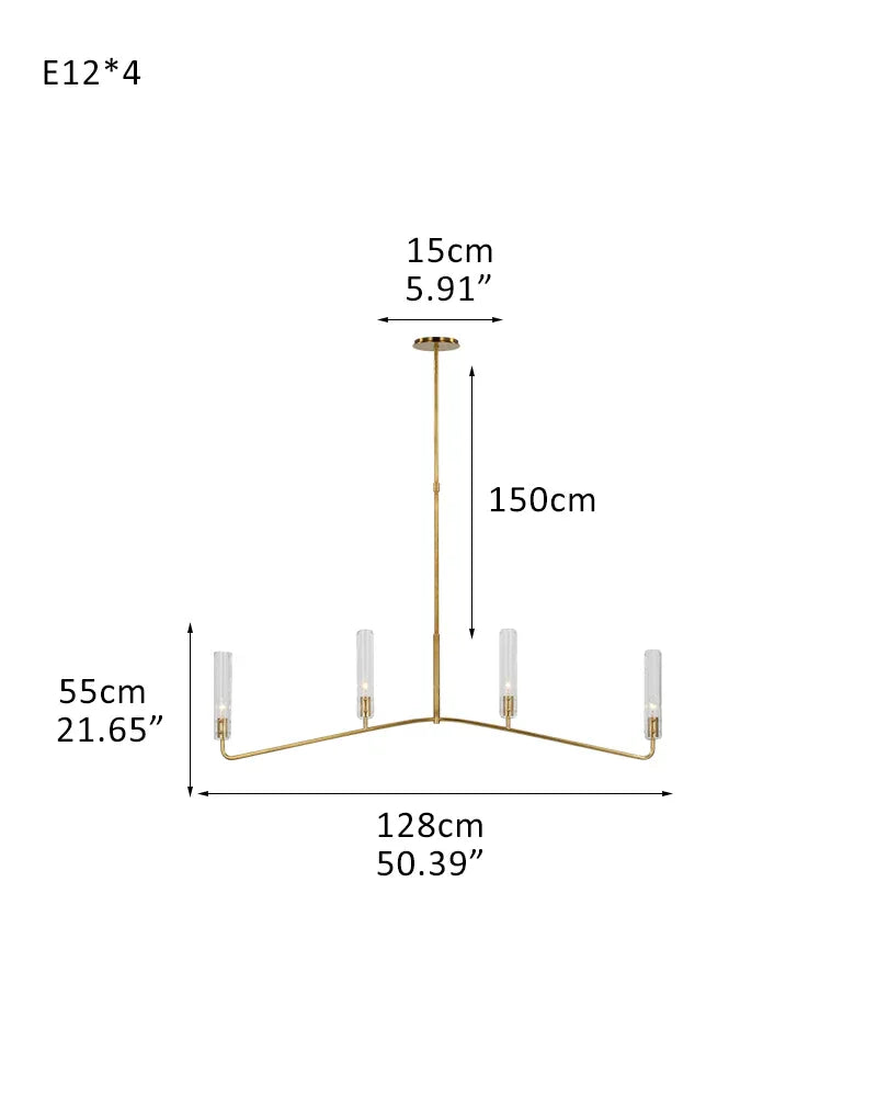 Modern Candelabra Clear Glass Chandelier Brushed Antique Brass Framework 4-light-D128*H55CM D55.39"*H21.65" Brass American chandelier