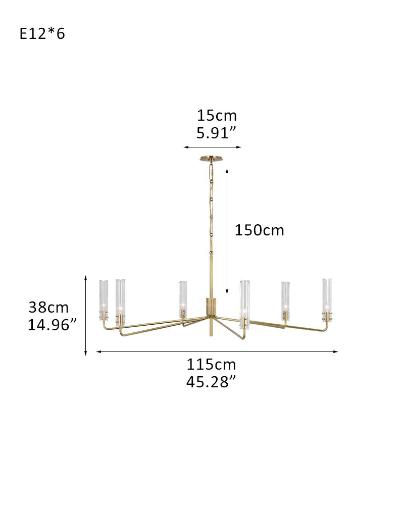 Modern Candelabra Clear Glass Chandelier Brushed Antique Brass Framework 6-light-D115*H38CM D45.28"*H14.96" Brass American chandelier