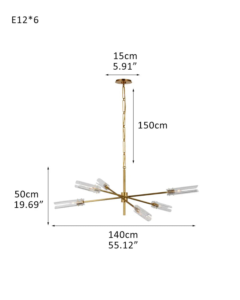 Modern Candelabra Clear Glass Chandelier Brushed Antique Brass Framework 6-light-D140*H50CM D55.12"*H19.69" Brass American chandelier