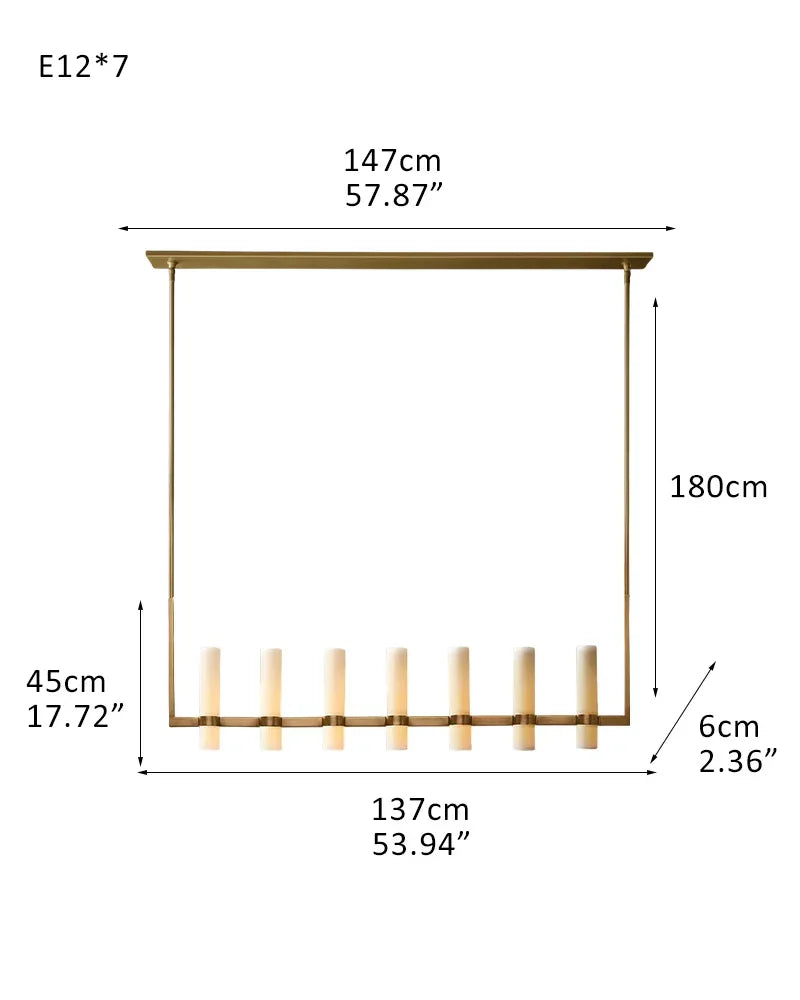 Farmhouse Rustic Milk Glass Linear Ravelle Chandelier Lacquered Brass/Black Metal 7-light-L137*W6*H45CM L53.94"*W2.36"*H17.72" Brass American chandelier