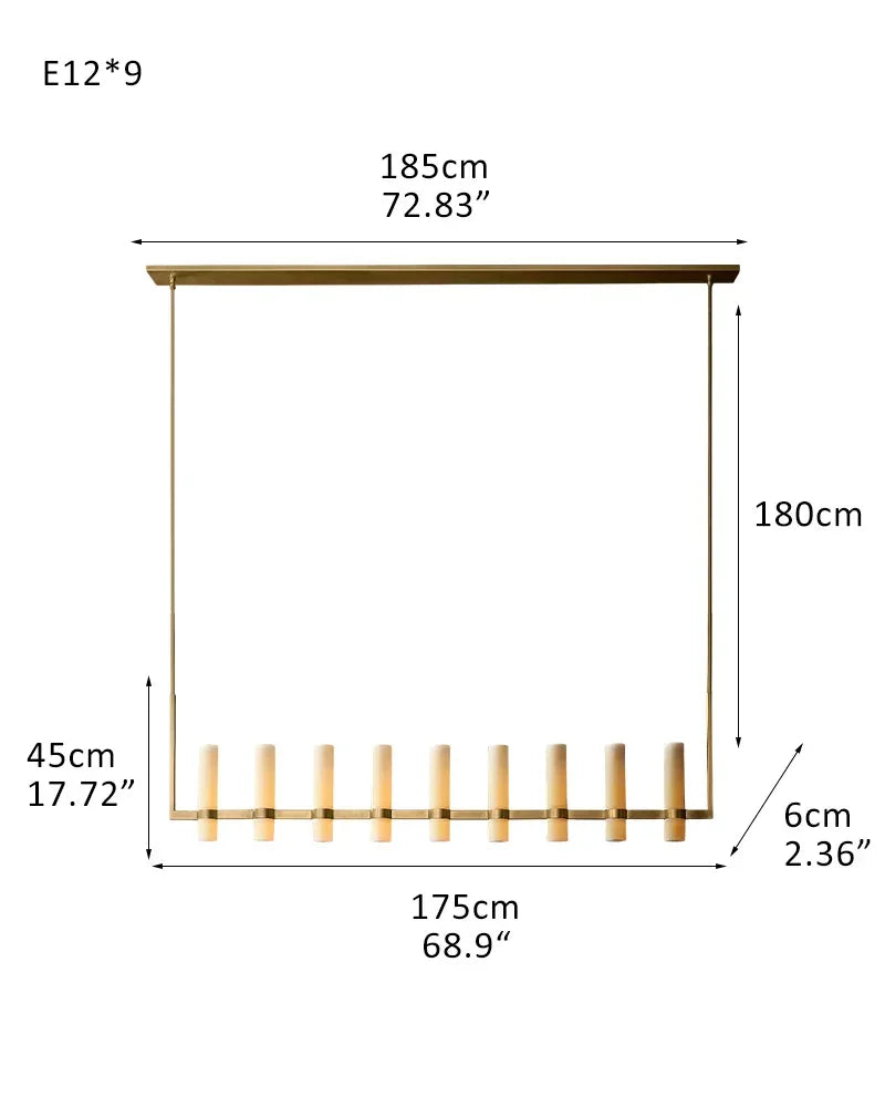 Farmhouse Rustic Milk Glass Linear Ravelle Chandelier Lacquered Brass/Black Metal 9-light-L175*W6*H45CM L68.9"*W2.36"*H17.72" Brass American chandelier