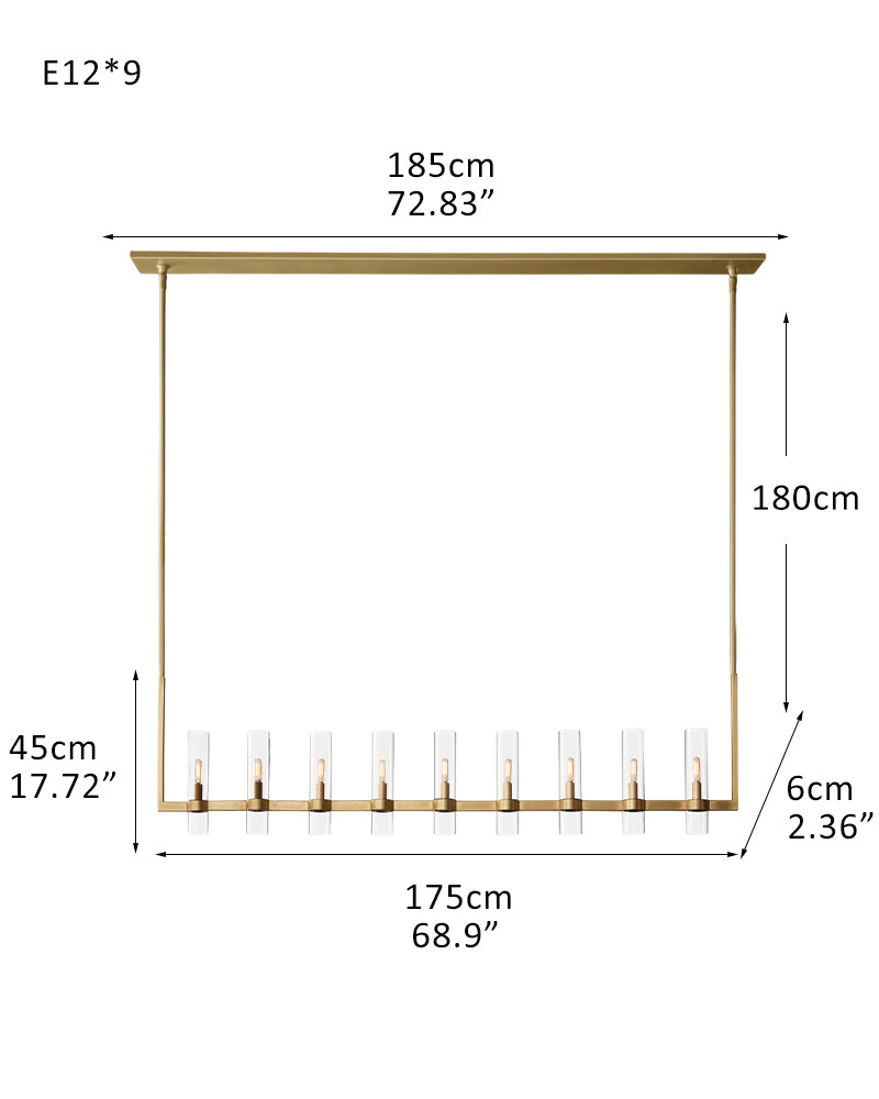 Lacquered Black/Brass Metalwork Linear Ravelle Clear Glass Chandelier Wide 54" 69" for dining room table