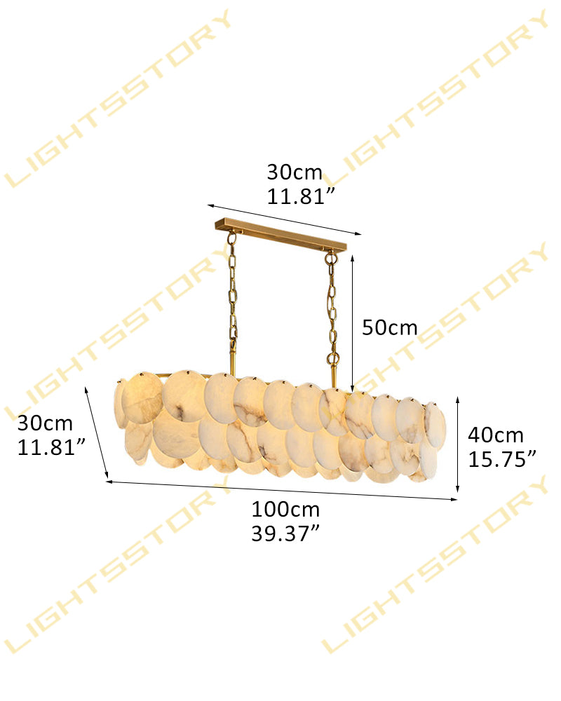 Alabaster Organic Disc Golden Canopy Linear Chandelier - Natural Spanish Alabaster, Lux Gold Trim - Kitchen Islands & Dining Rooms