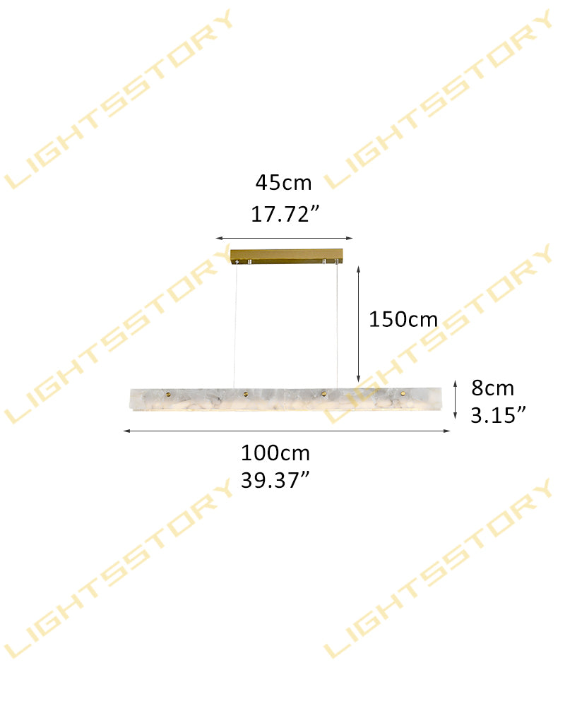 Alabaster Slim Line Cylindrical Tube Linear Pendant Light - Natural Spanish Alabaster, Lux Brass Trim - Kitchen Islands & Dining Rooms