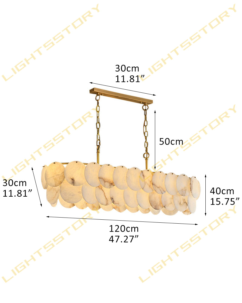 Alabaster Organic Disc Golden Canopy Linear Chandelier - Natural Spanish Alabaster, Lux Gold Trim - Kitchen Islands & Dining Rooms