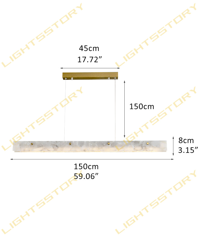 Alabaster Slim Line Cylindrical Tube Linear Pendant Light - Natural Spanish Alabaster, Lux Brass Trim - Kitchen Islands & Dining Rooms