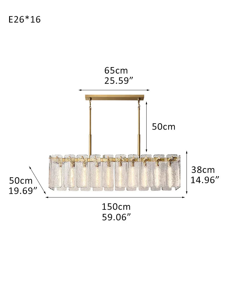 Calamette Clear Glass Linear Chandelier Indoor Lighting Wide 60" 71" for Kitchen Island 16-light-L150*W50*H38CM L59.06*W19.69"*H14.96" Brass + Clear Glass American chandelier