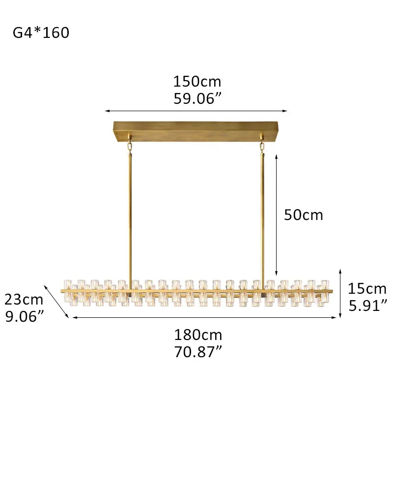 Lacquered Brass/Black Wagon Wheel Arcachon Crystal Rectangular Chandelier 48" 60" 72" 80-light-L180*W23*H15CM L70.87"*W9.06"*H5.91" Brass American chandelier