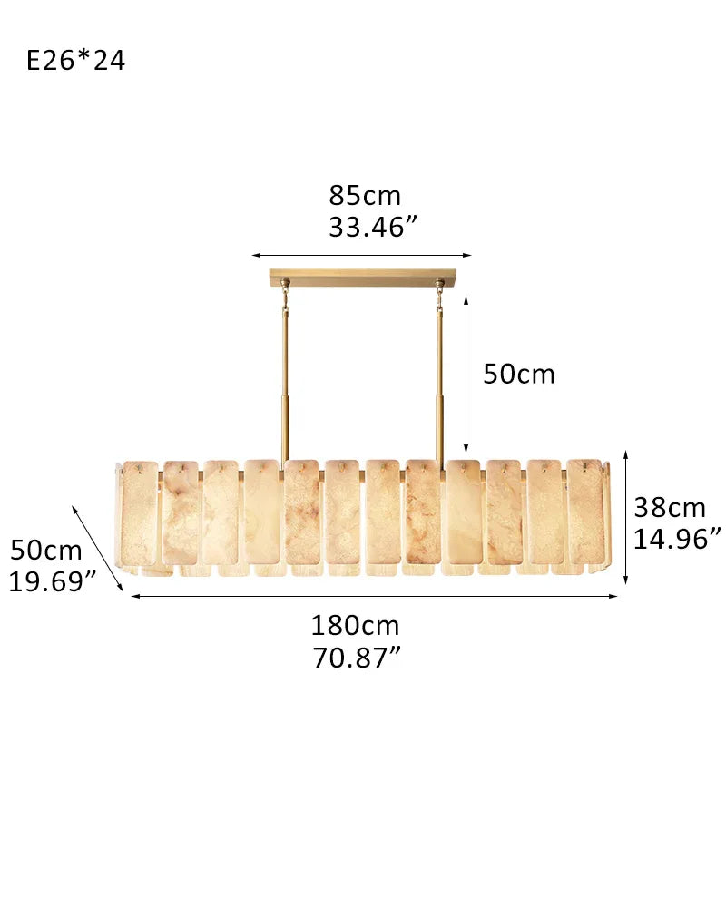 Lacquered Burnished Brass/Black Rectangular Calamette Alabaster Lighting Collection 59" 71" 24-light-L180*W50*H38CM L70.87"*W19.7"*H14.96" Brass American chandelier
