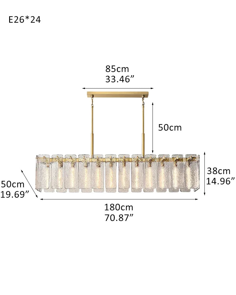 Calamette Clear Glass Linear Chandelier Indoor Lighting Wide 60" 71" for Kitchen Island 24-light-L180*W50*H38CM L70.87*W19.69"*H14.96" Brass + Clear Glass American chandelier