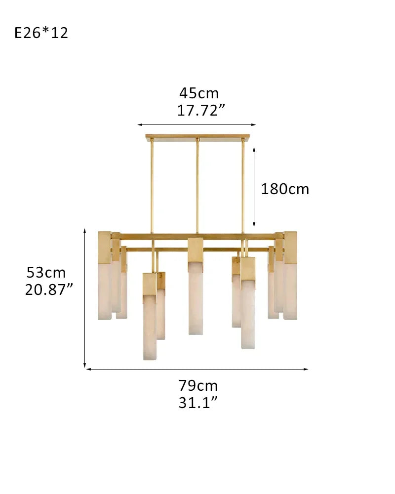 8 Lights Organic Elegance Linear Convet Alabaster Chandelier Antique Burnished Black 12-light-D79*H53CM D31"*H20.78" Brass American chandelier