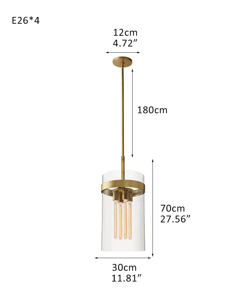 Foyer Dimming Lighting Vintage Brass Stainless Wheel Ravelle Clear Glass Round Chandelier 4-light-D30*H70CM D11.81"*H27.56"-Pendant Brass American chandelier